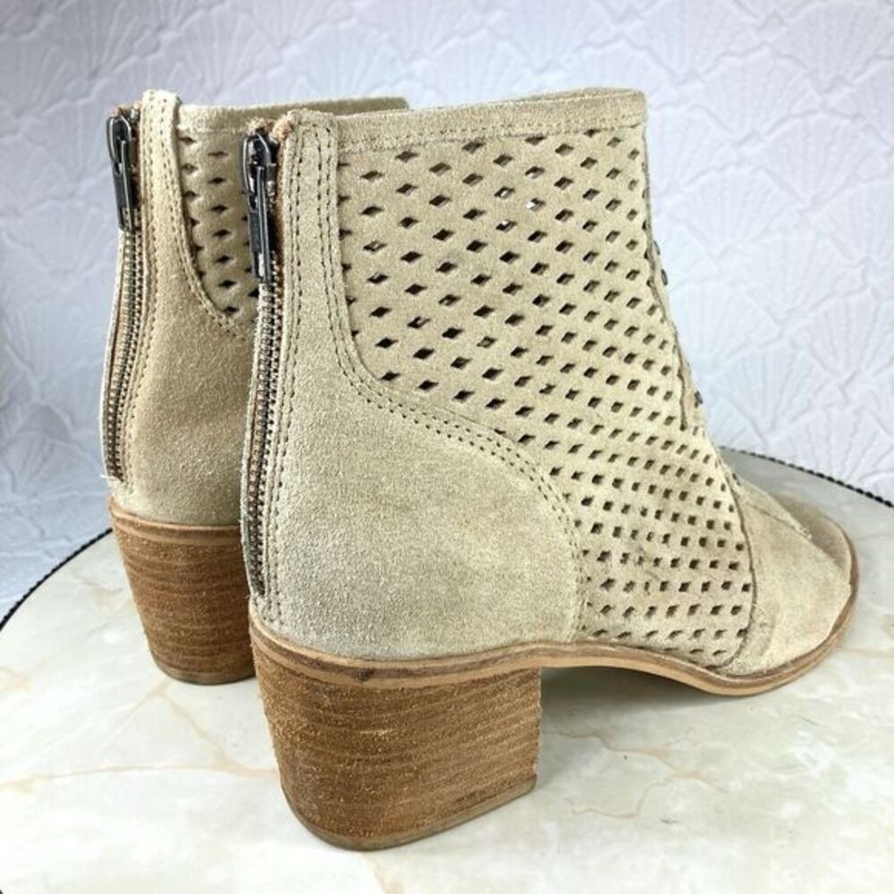 Matisse Brooklyn Peep Toe Ankle Bootie Women 7.5 Tan Studded Suede Boho Comfort - Picture 10 of 13